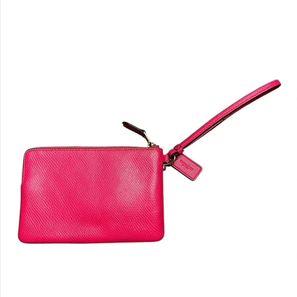 Coach Corner Zip Wristlet 6.25” x 4” x .5” - Cerise (fuchsia) with hang tag